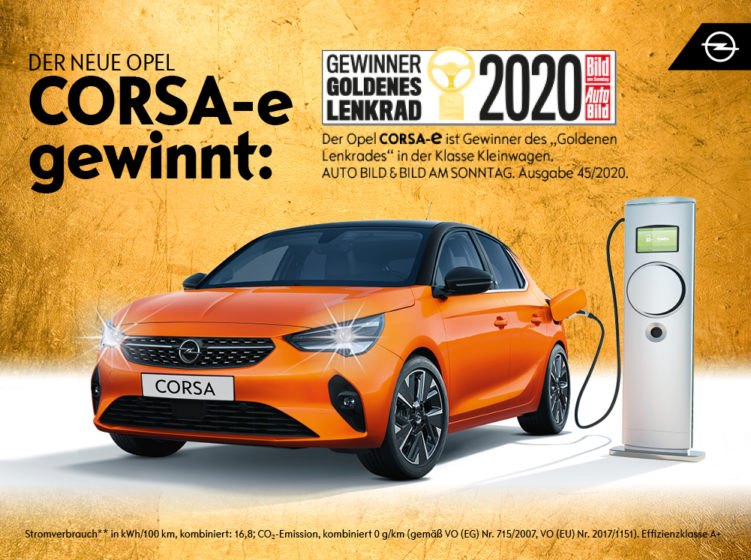 Der Opel Corsa-e gewinnt das „Goldene Lenkrad 2020″